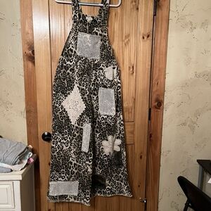 Leopard Print Womens Overalls with Patchwork